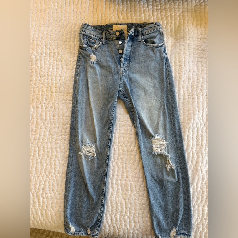 MOTHER SUPERIOR Light Blue Distressed Boyfriend Jeans - TOMCAT